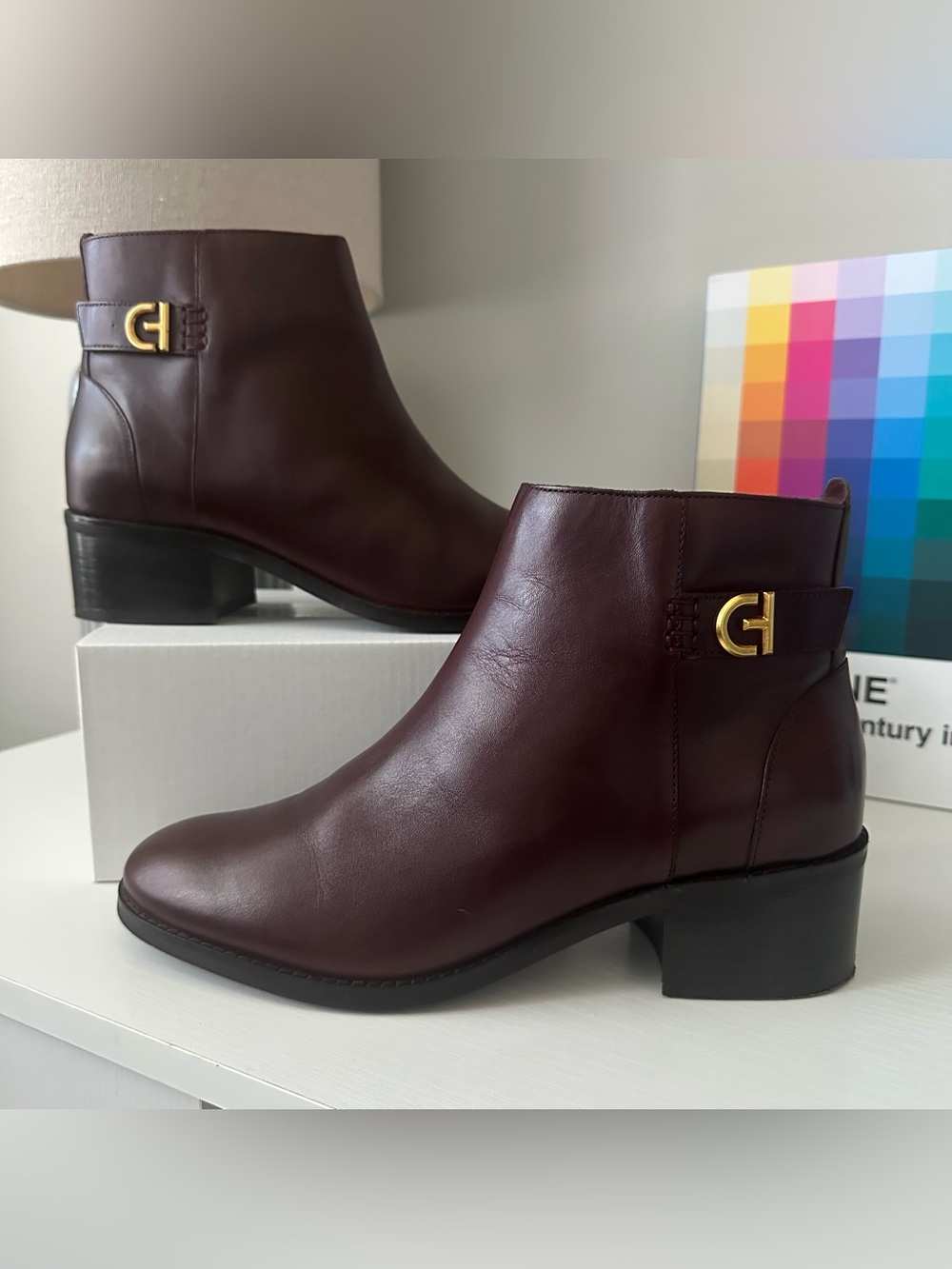 Premium Genuine Leather Cole Haan Holis Buckle Leather Bootie in Burgundy (sz 9)